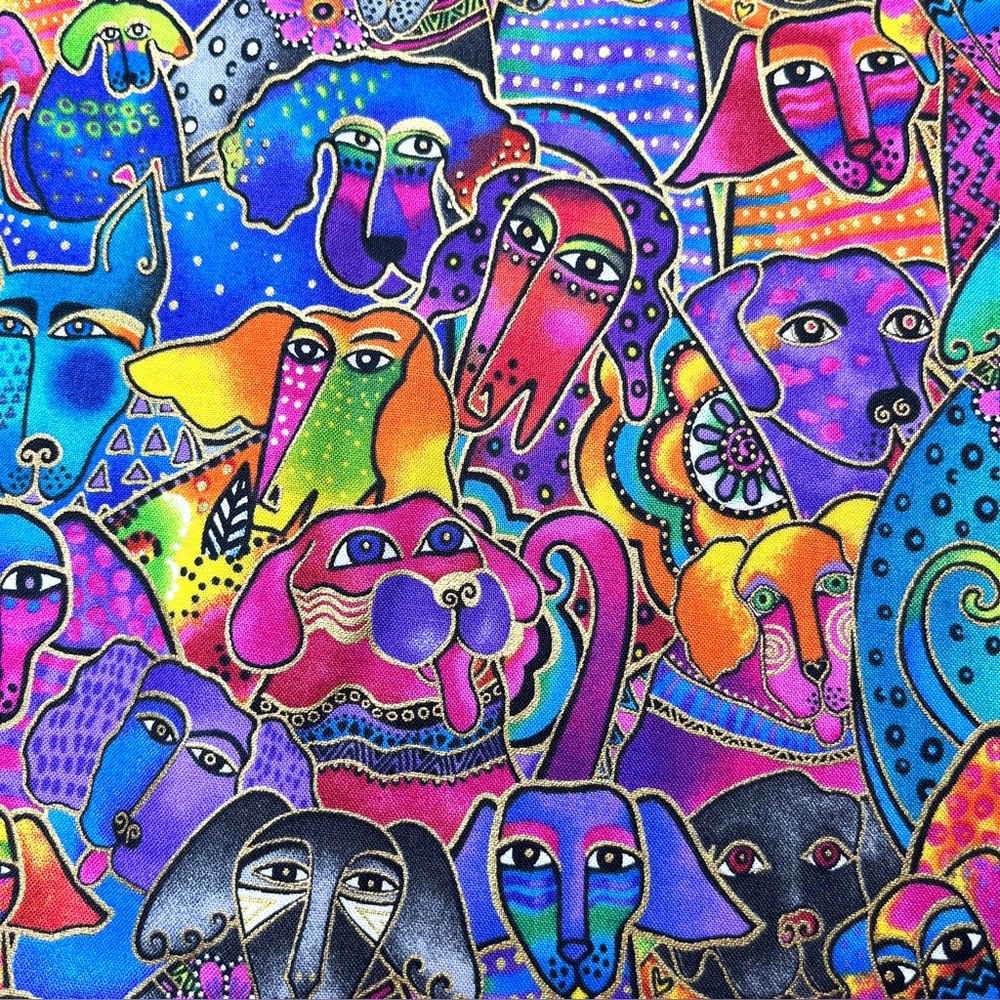 Metallic Kindred Canines Cotton Fabric OOP Laurel Burch Clothworks Sew Quilt Art
